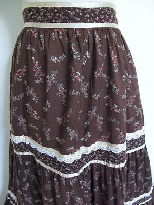 Vtg 70s Gunne Sax Tiered Ruffle Prairie Maxi Skirt 7 XS Brown Floral Lace Ribbon - Fresh Stock Dated March 2026