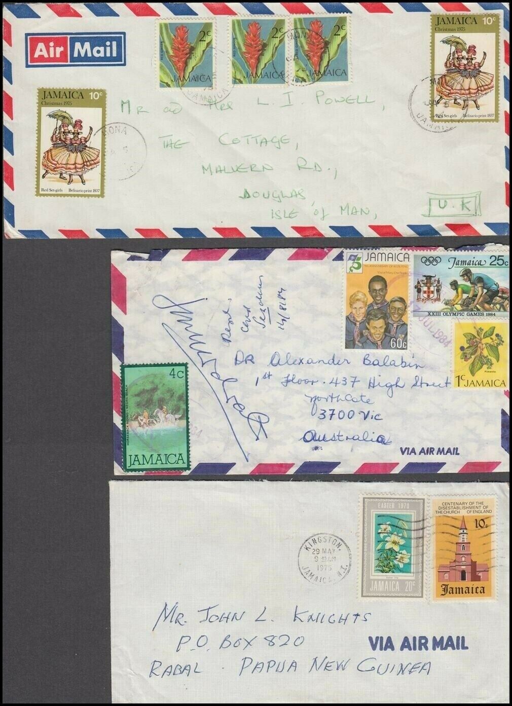 JAMAICA 1970’s COMMERCIAL AIRMAIL COVERS (x6) (ID:621/D59335) - Fresh Stock Dated February 2026