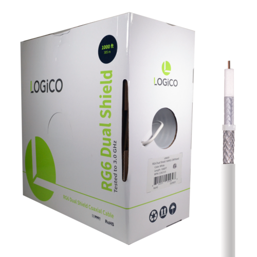 RG6 Coaxial Cable Dual Shield 1000FT White + 50xF-Type Compression Connector Kit - Fresh Stock Dated February 2026