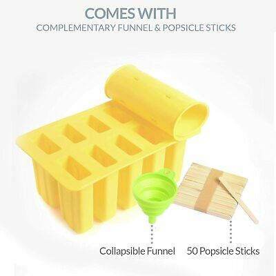 Silicone Popsicle Molds BPA Free Set of 10 Ice Pop Maker with 50 Popsicle Sticks - Fresh Stock Dated December 2025