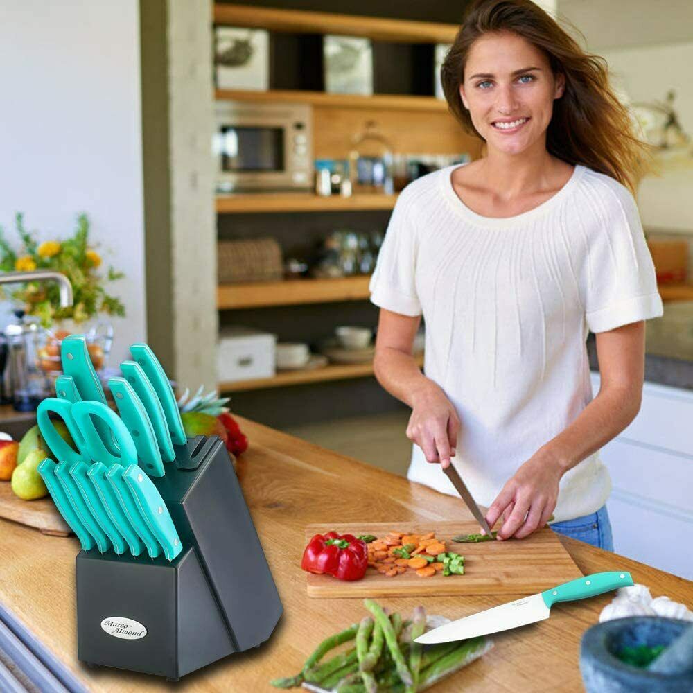 14PCS Stainless Steel Kitchen Knives Cutlery Set with Block Built-in Sharpener - Fresh Stock Dated December 2025