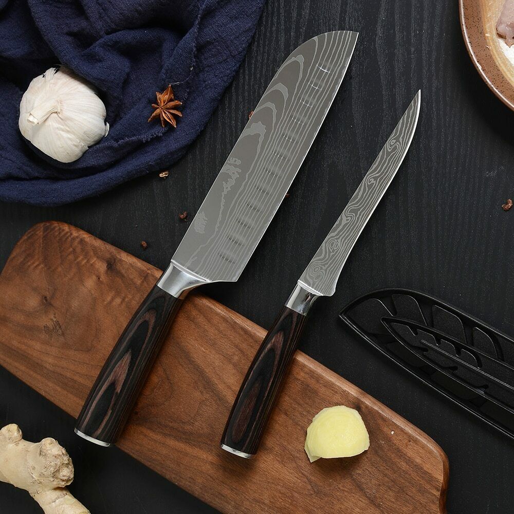 8 Piece Kitchen Knives Set Japanese Damascus Style Stainless Steel Chef Knife - Fresh Stock Dated December 2025
