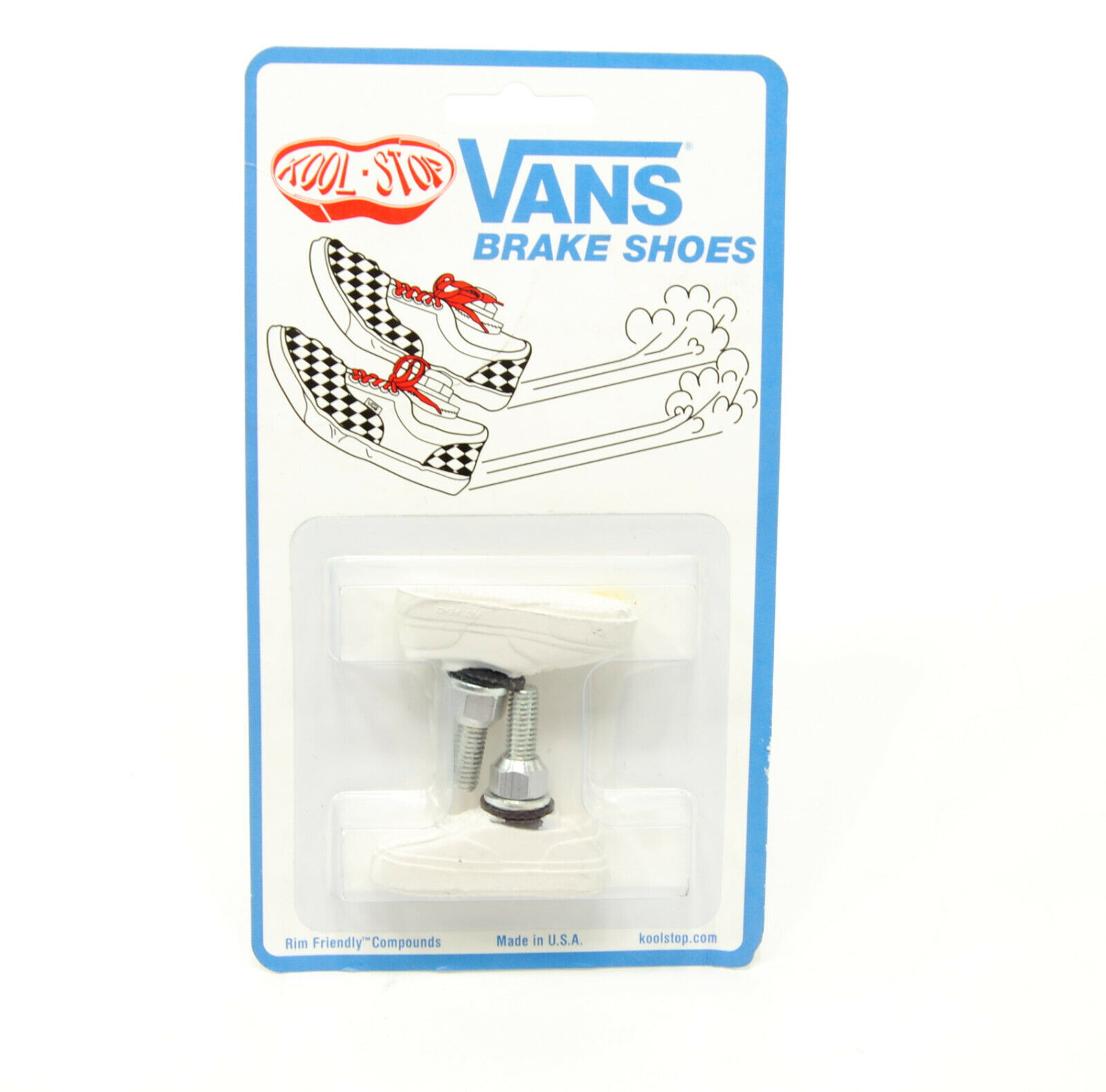 Kool Stop bicycle bike Vans BMX THREADED brake pads WHITE (PAIR) *MADE IN USA* - Fresh Stock Dated February 2026