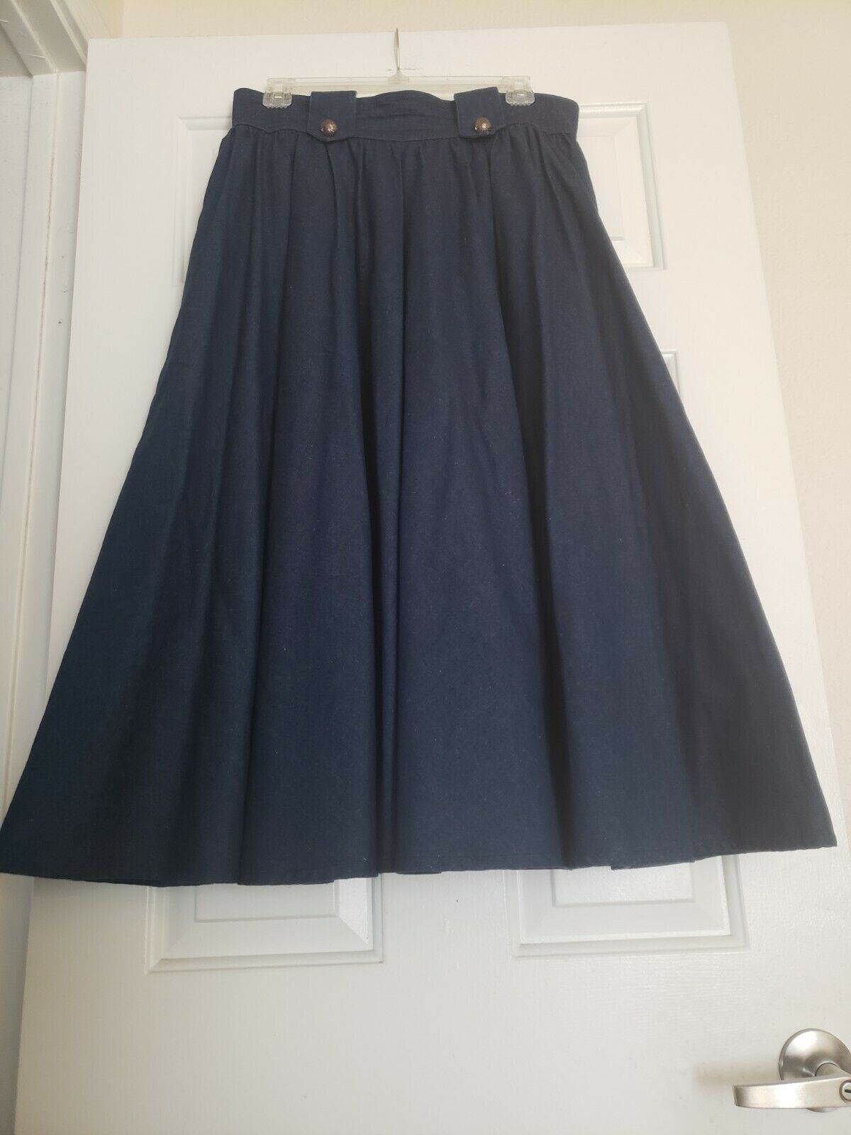 VTG HAIRSTON ROBERSON ROPA Midi Circle Skirt Sz 14 Denim Silver Concho Buttons - Fresh Stock Dated February 2026