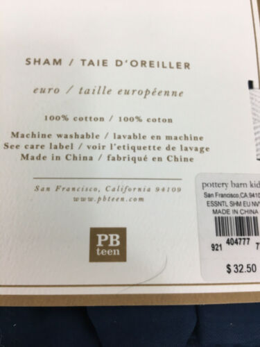 Pottery Barn Teen Essential Solid Twill Euro Sham Navy Blue NEW - Free Shipping - Fresh Stock Dated December 2025