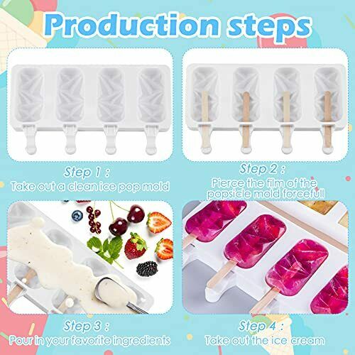Silicone Popsicle Molds 2 Pack 4 Cavity Diamond Oval Silicone Ice Pop Molds w... - Fresh Stock Dated February 2026