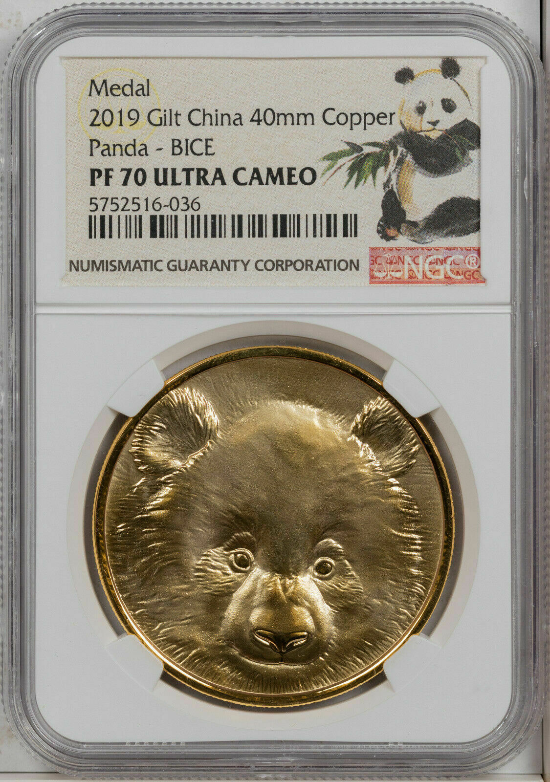 2019 GILT CHINA 40mm COPPER PANDA-BICE NGC PF70 ULTRA CAM FINEST KNOWN WORLWIDE> - Fresh Stock Dated February 2026