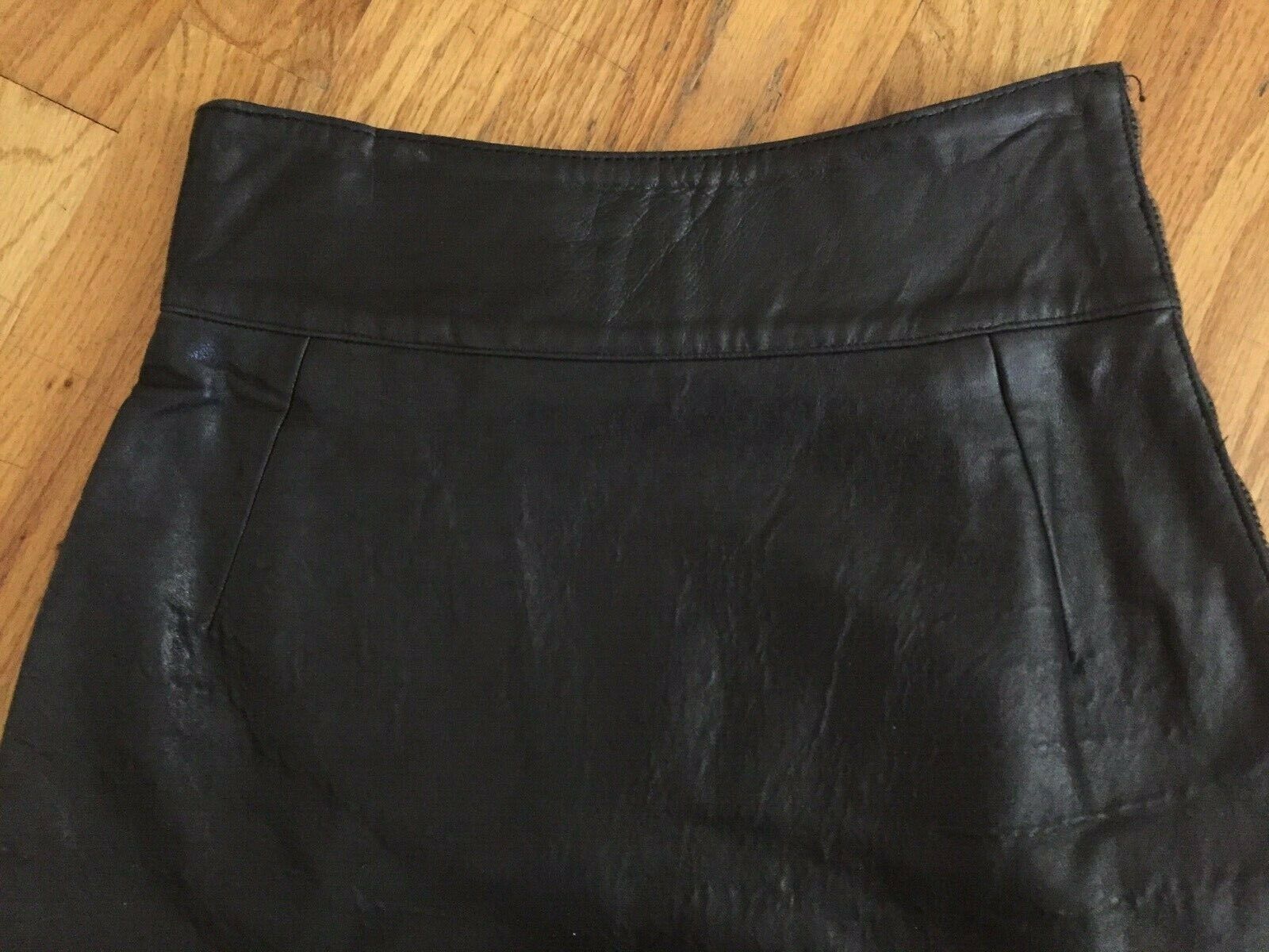 Vintage MARIO VALENTINO Black Leather High Waist Pencil Skirt Metal Side Zip XS - Fresh Stock Dated February 2026