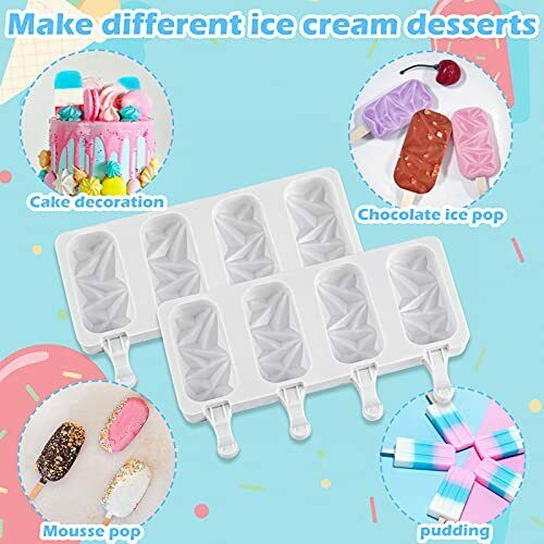 Silicone Popsicle Molds 2 Pack 4 Cavity Diamond Oval Silicone Ice Pop Molds w... - Fresh Stock Dated February 2026