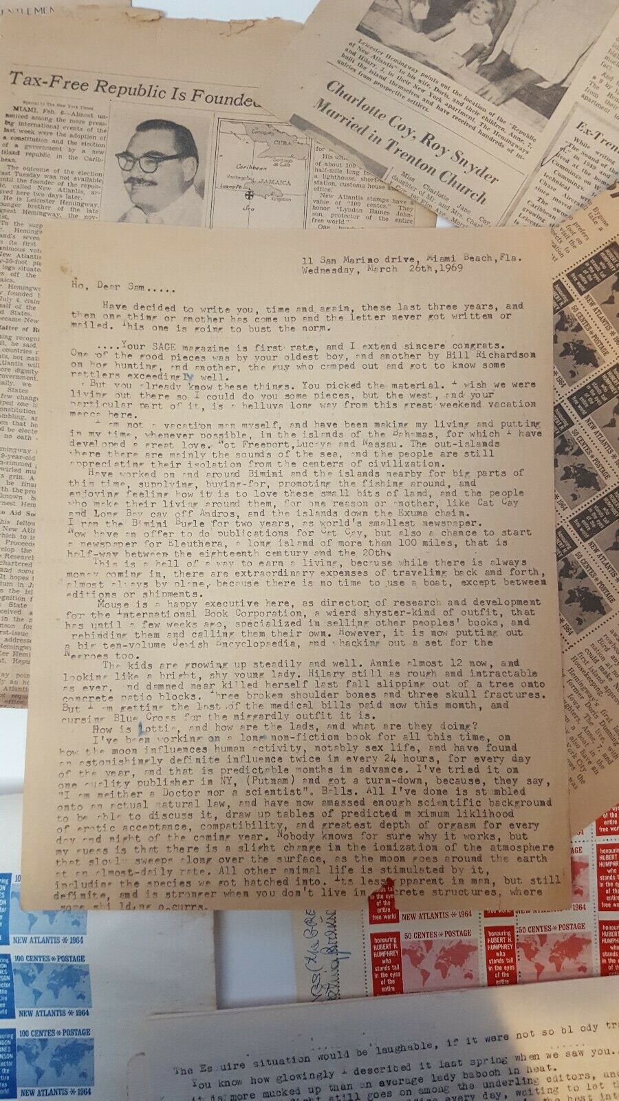 RARE Leicester Hemingway New Atlantis Stamps Signed Letters and More LOOK - Fresh Stock Dated December 2025