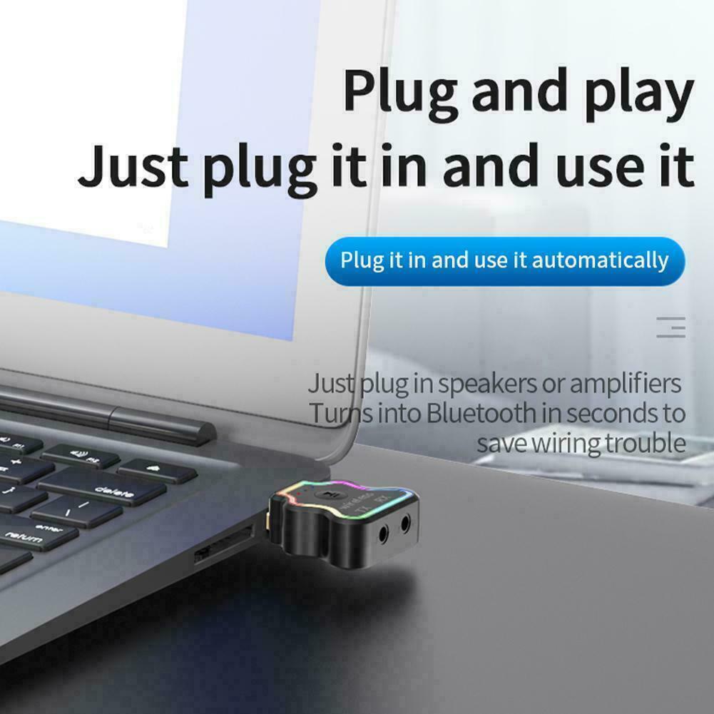 USB Bluetooth V5.0 3.5mm Adapter Plug colorful ambient For car compu light U5Z1 - Fresh Stock Dated February 2026