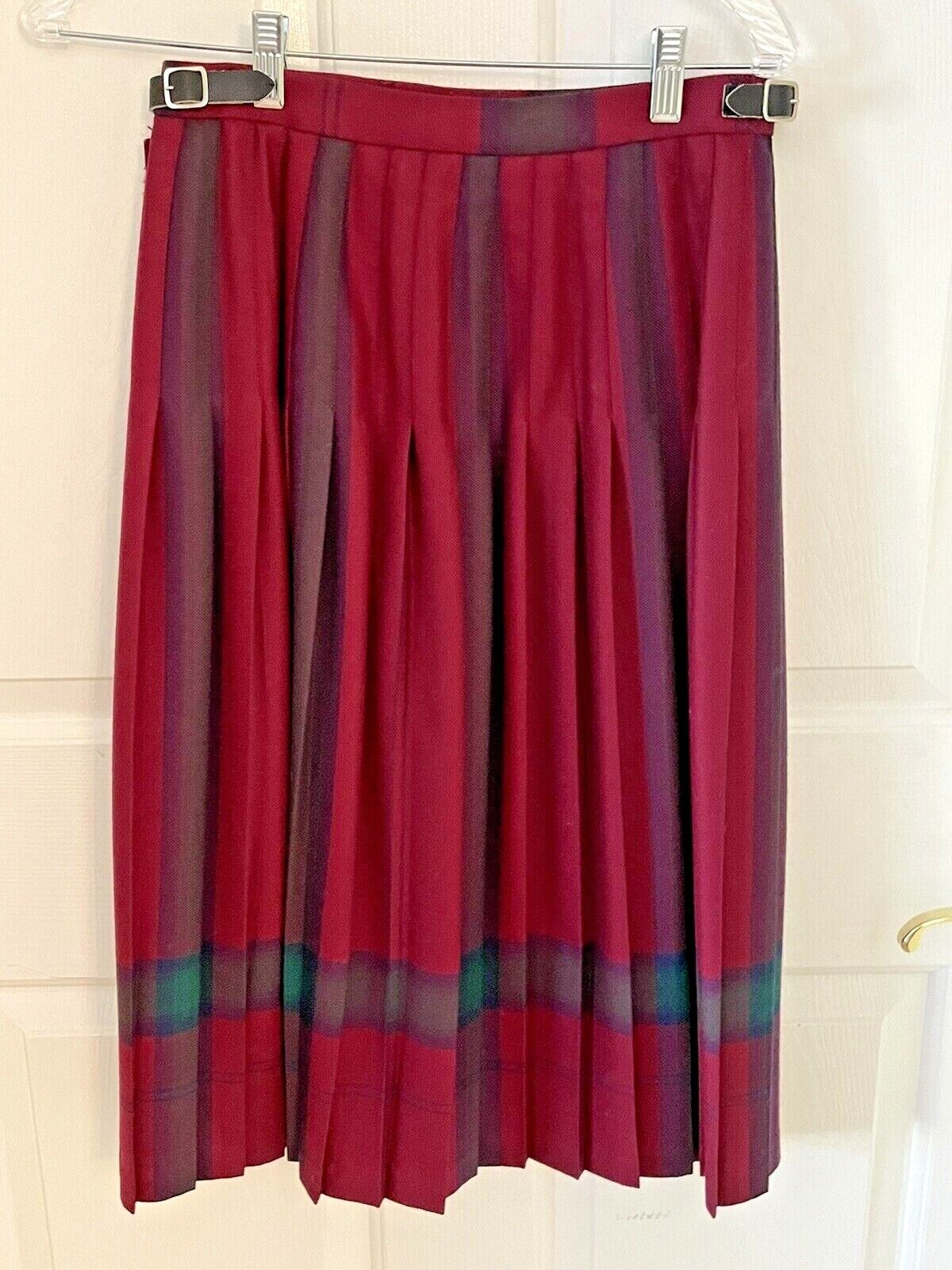Deans of Scotland Vtg Pleated Tartan Kilt Skirt Size12 Burgundy Plaid 100% Wool - Fresh Stock Dated March 2026
