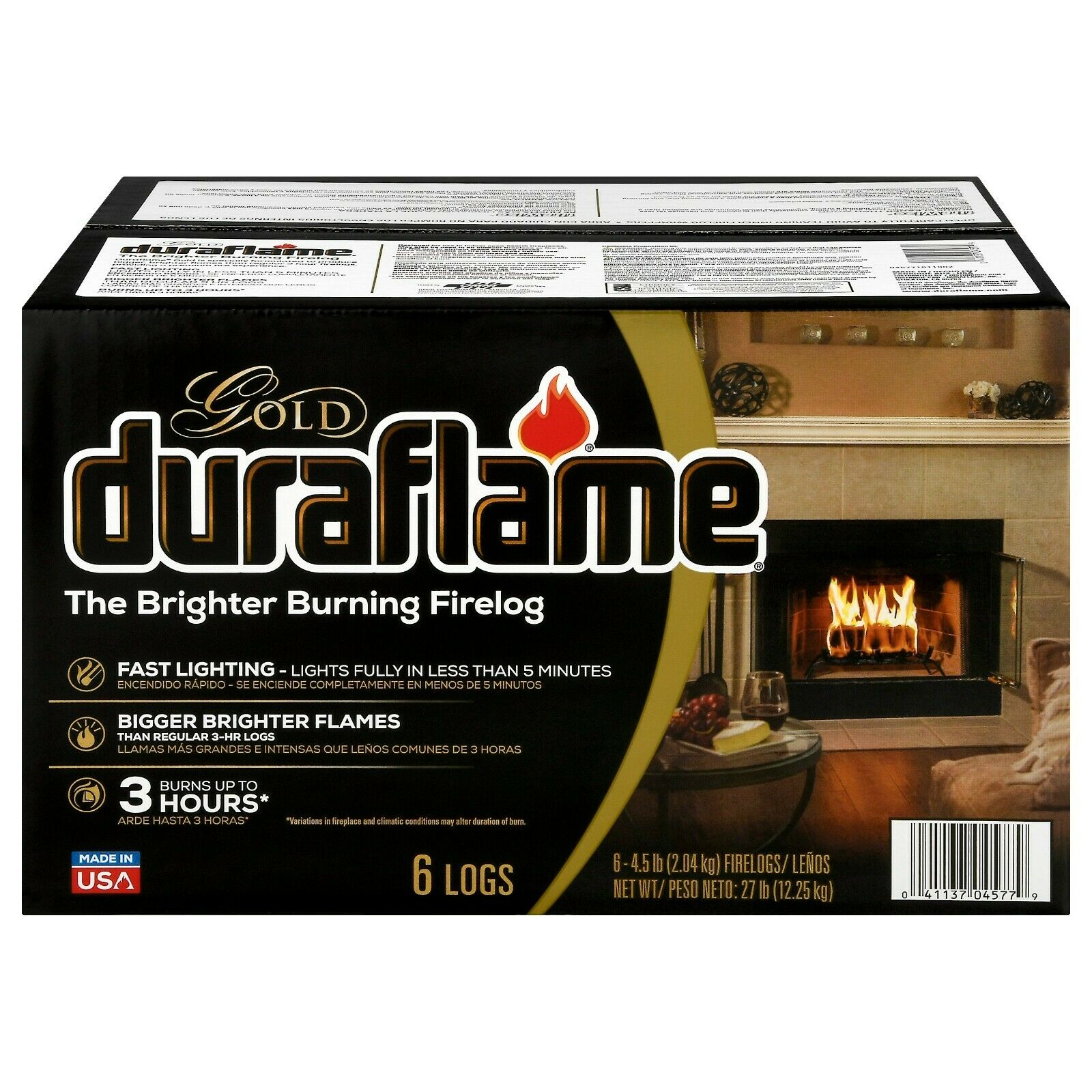 Duraflame Gold Ultra Premium 4.5lb Firelogs, 6-Pack Case, 3 Hour Burn - Fresh Stock Dated December 2025