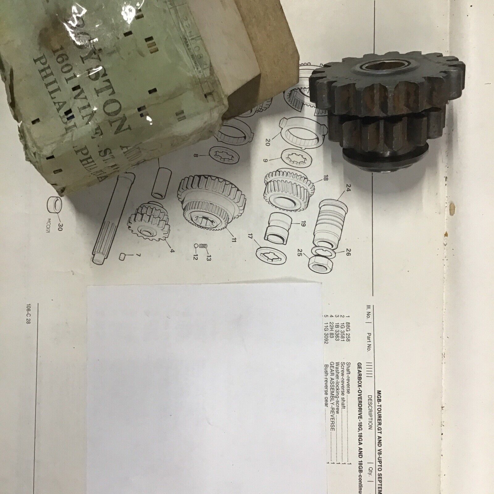 MGB 1962 to 1967 Transmission Reverse Gear NOS / still in the BL box! - Fresh Stock Dated February 2026