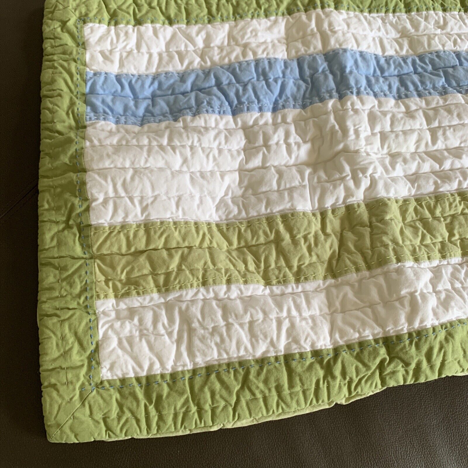 Pottery Barn Kids Green White Blue Stripe Quilted Standard Sham - Fresh Stock Dated February 2026