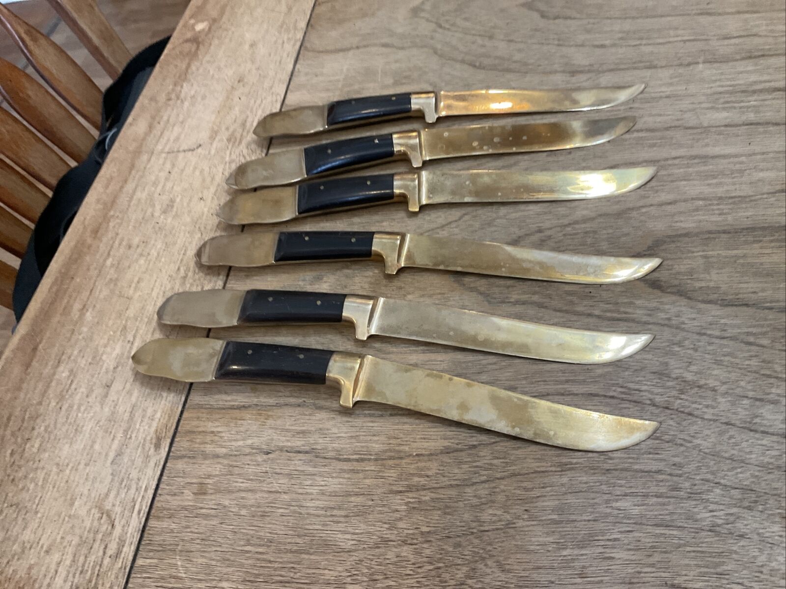 6 S. Thailand Dinner Knives Goldtone Black Handles - Fresh Stock Dated January 2026