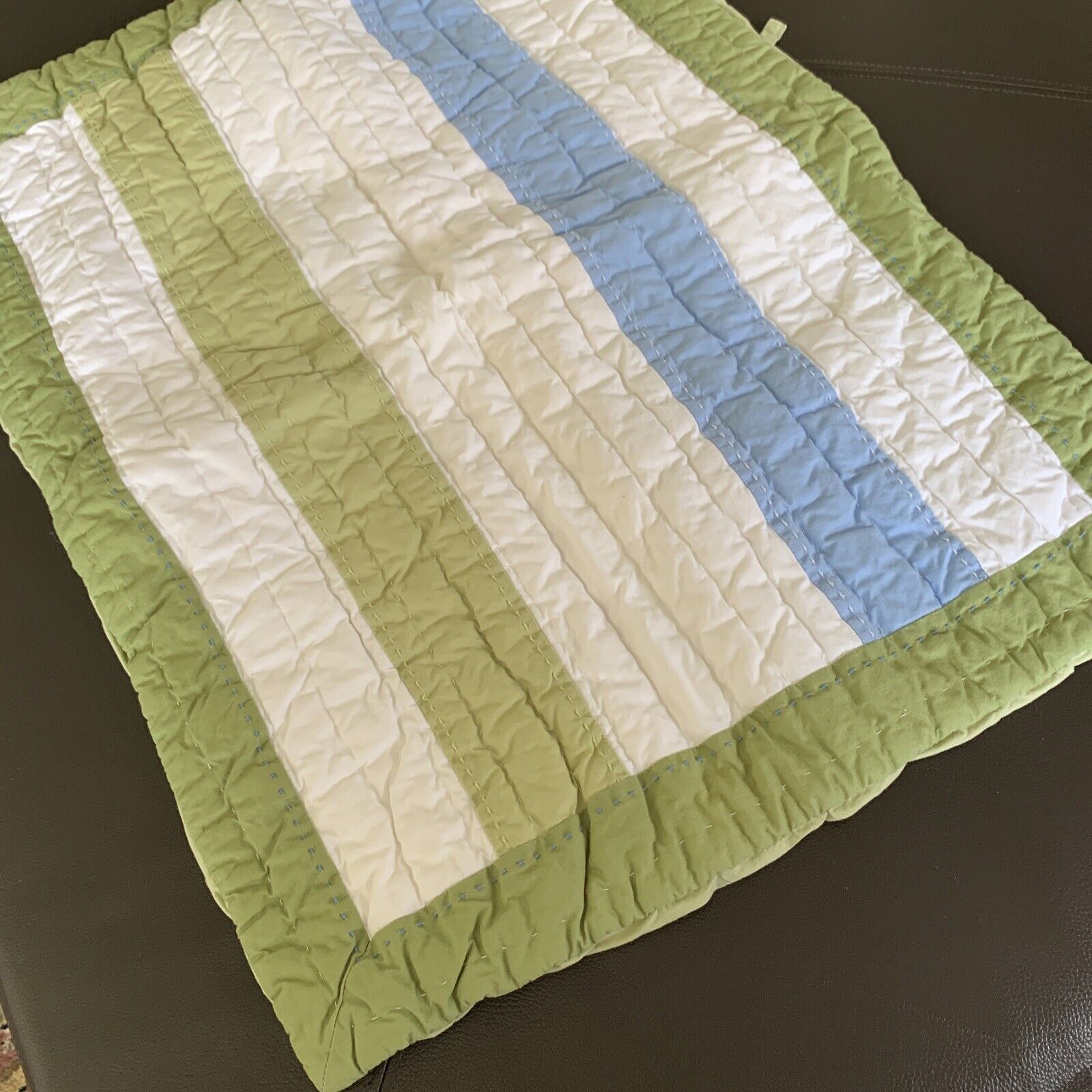 Pottery Barn Kids Green White Blue Stripe Quilted Standard Sham - Fresh Stock Dated February 2026