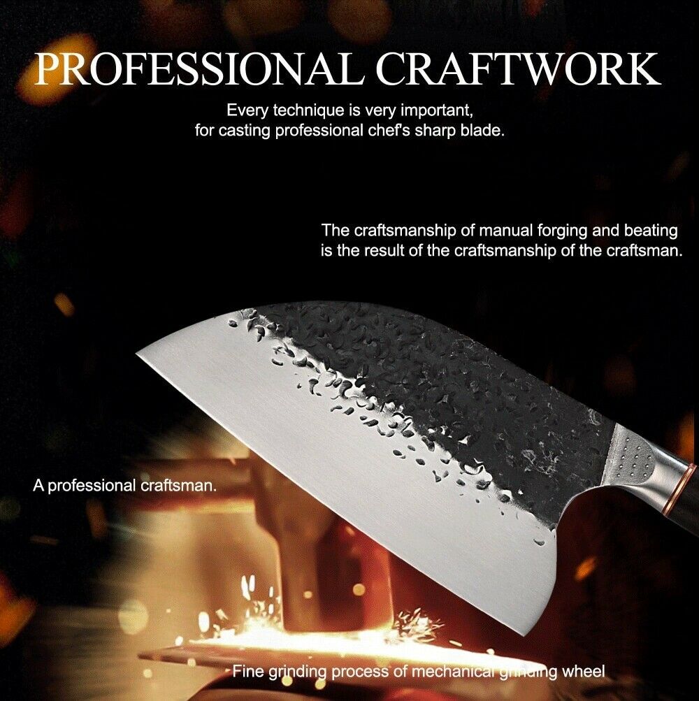 Professional Kitchen Butcher Knife Stainless Steel Ebony Wood Handle Sharp Blade - Fresh Stock Dated December 2025