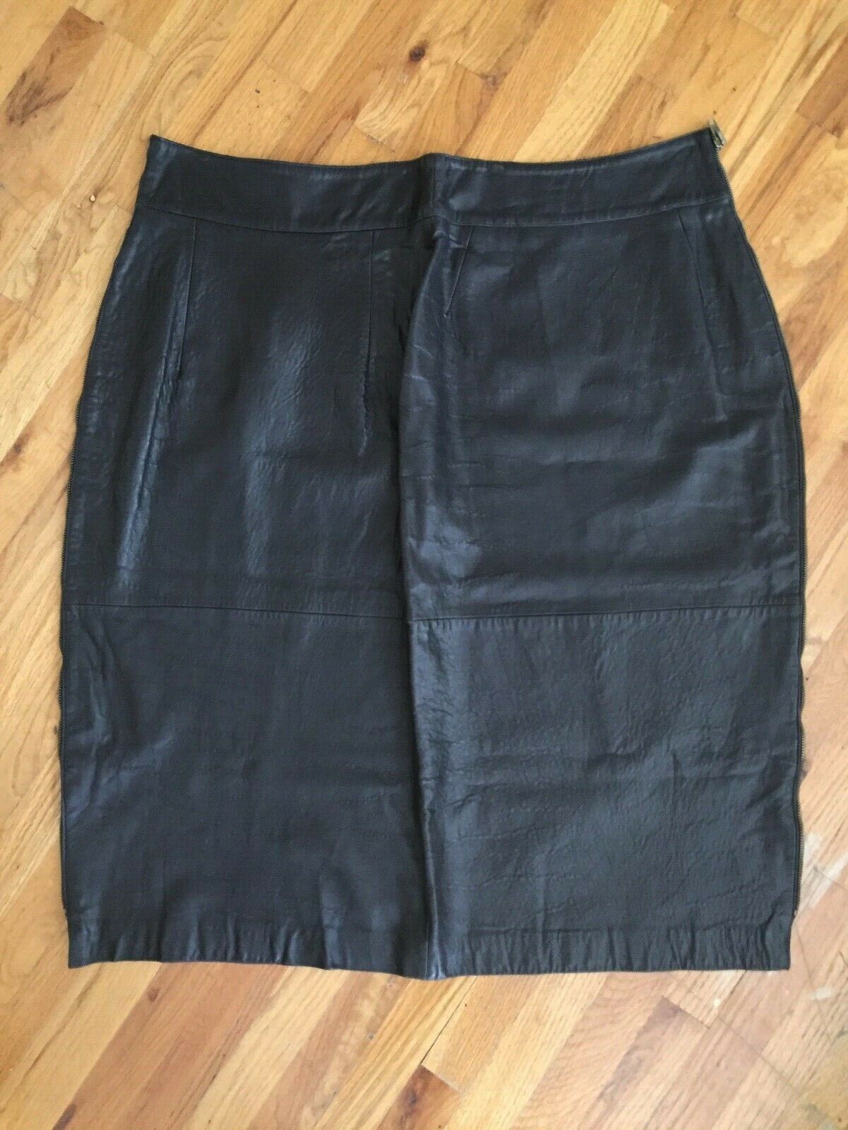 Vintage MARIO VALENTINO Black Leather High Waist Pencil Skirt Metal Side Zip XS - Fresh Stock Dated February 2026