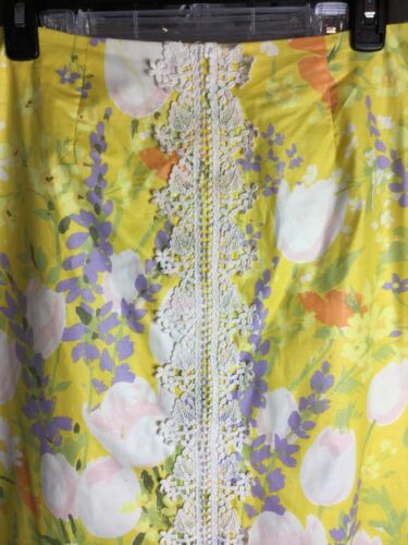 Vintage LA SHACK CESTARO Yellow Floral Print Lace Trim Skirt Size 12 Large - Fresh Stock Dated February 2026