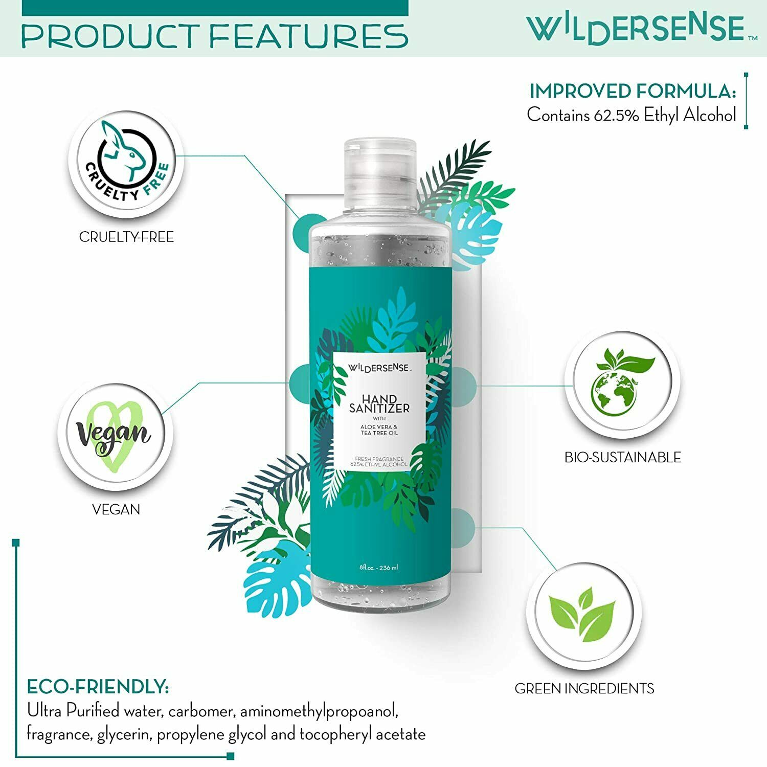 Wildersense Hand Sanitizer 62.5% Alcohol Gel (8 Fl Oz) [6pack or 12pack] - Fresh Stock Dated February 2026