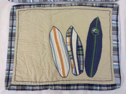 Set of 2 Pottery Barn Kids North Shore Surf Boards Quilted Standard Pillow Shams - Fresh Stock Dated December 2025