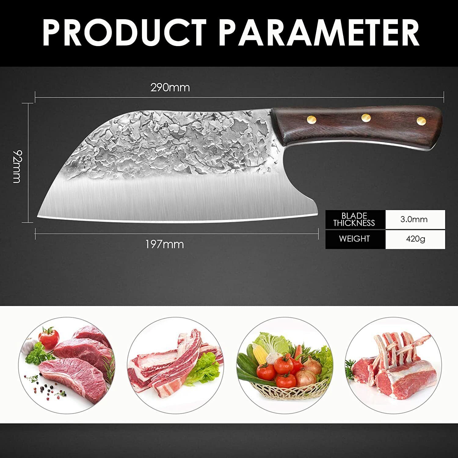 Serbian Butcher Knife Hand Forged Kitchen Chef Knife Meat Cleaver Chopping Knife - Fresh Stock Dated February 2026