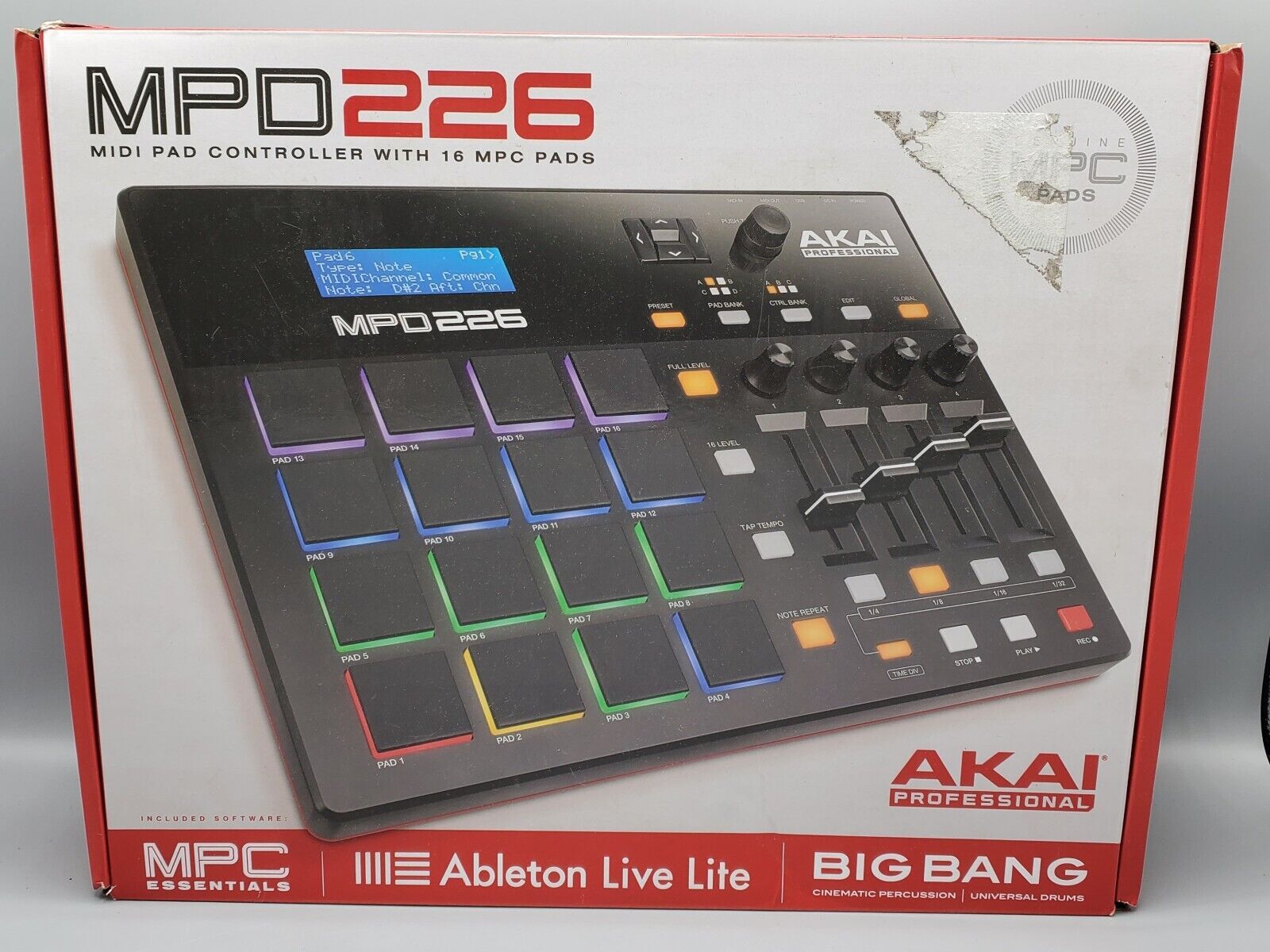 AKAI MPD 226 MINI PAD CONTROLLER WITH 16 MPC PADS . ABLETON LIVE LITE *Works* - Fresh Stock Dated February 2026