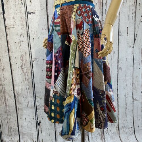 Vintage Patchwork Crazy Quilt Circle Skirt SMALL Silk Scarf Embroidered OOAK - Fresh Stock Dated February 2026