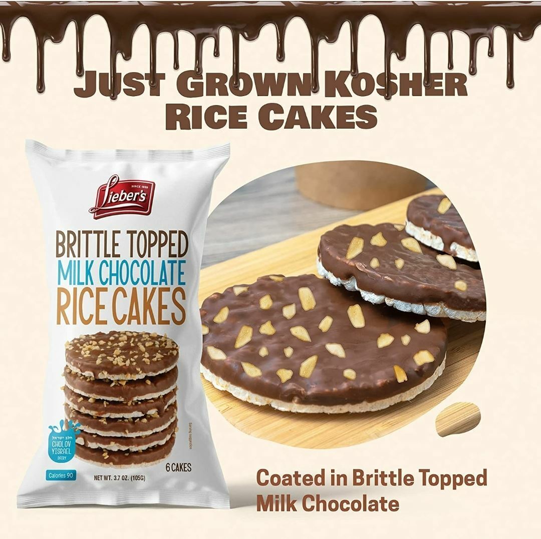 Lieber's Brittle Topped Milk Chocolate Covered Rice Cakes, 3.7 oz (Pack of 3) - Fresh Stock Dated February 2026