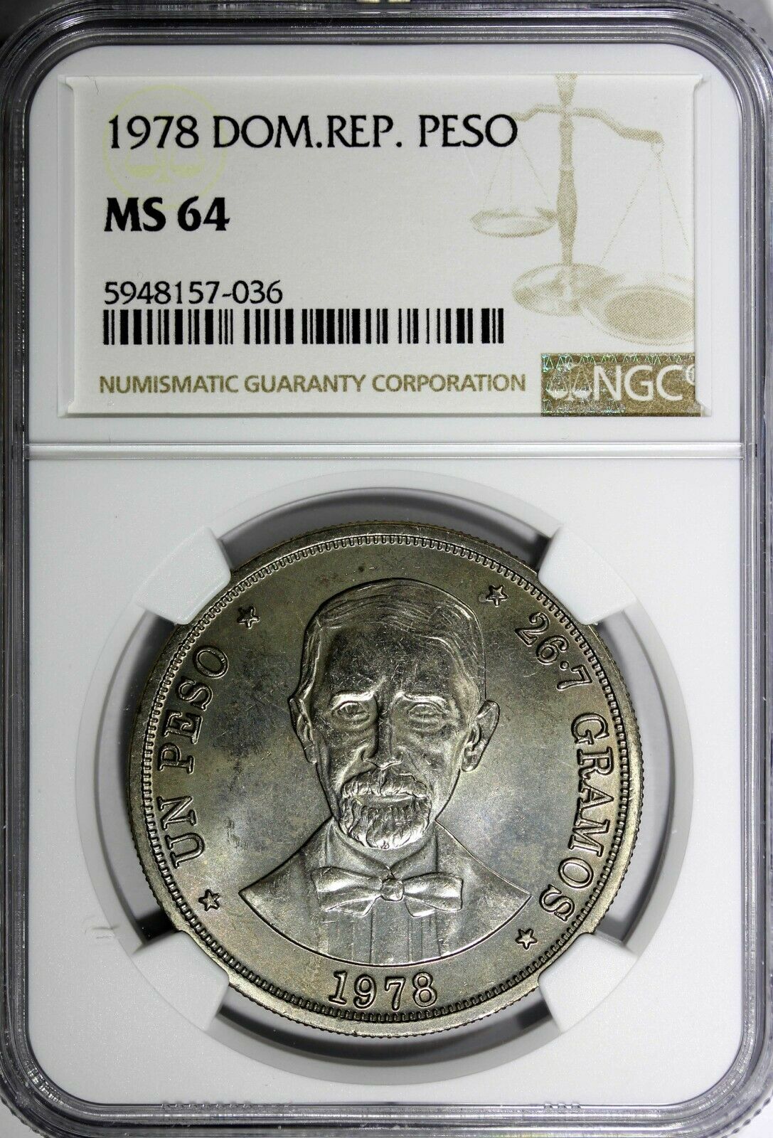 Dominican Republic 1978 1 Peso NGC MS64 Mintage-35,000 Toning KM# 53 (036) - Fresh Stock Dated December 2025