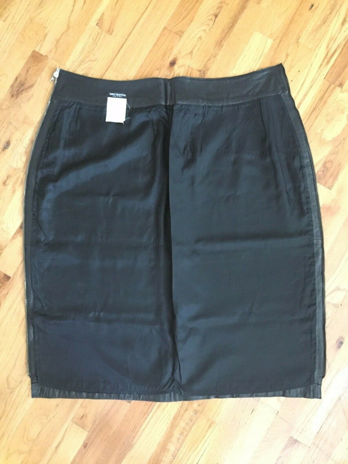 Vintage MARIO VALENTINO Black Leather High Waist Pencil Skirt Metal Side Zip XS - Fresh Stock Dated February 2026