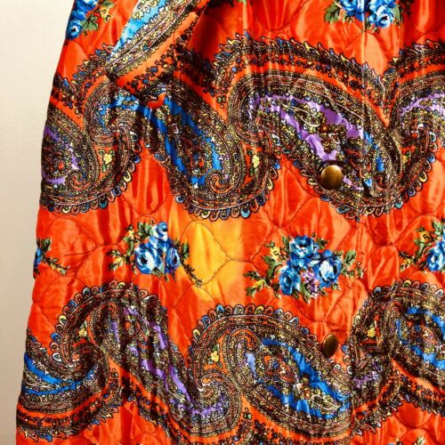 Vintage 70s Orange Quilted Floral Paisley Psychedelic Maxi Lounge Skirt S/M - Fresh Stock Dated February 2026