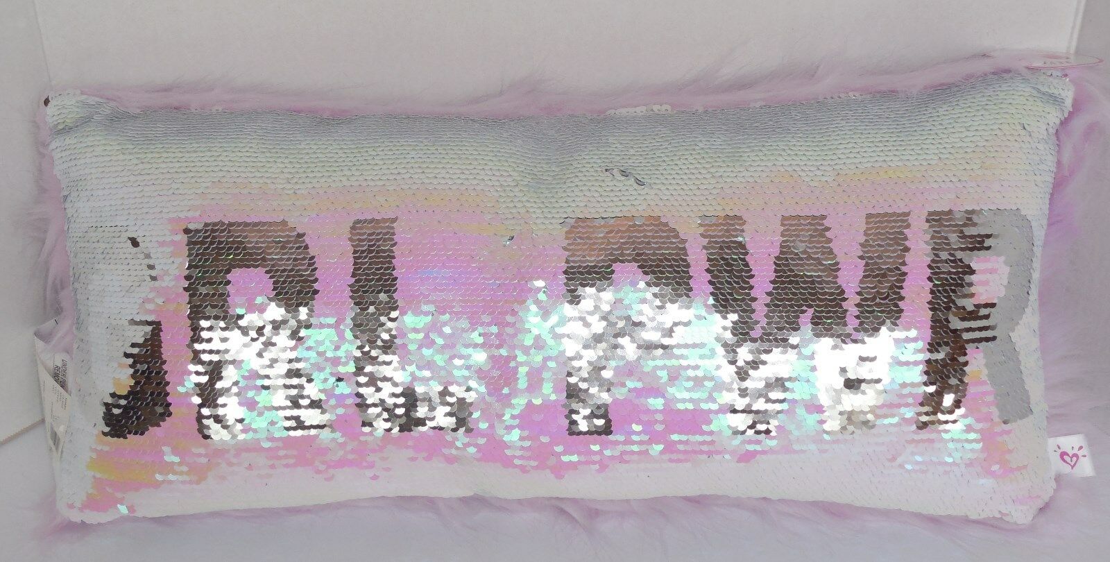 Justice Purple Silver Reversible Flip Sequins Plush Throw Pillow New Girl Power - Fresh Stock Dated February 2026