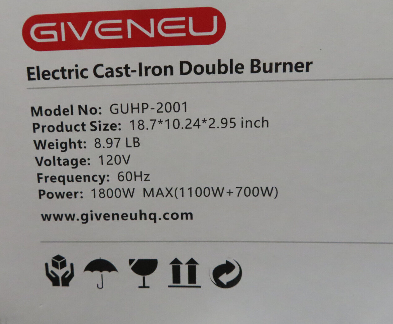 GIVENEU ELECTRIC DOUBLE BURNER HOT PLATE FOR COOKING 1800W PORTABLE ELECTRIC - Fresh Stock Dated February 2026