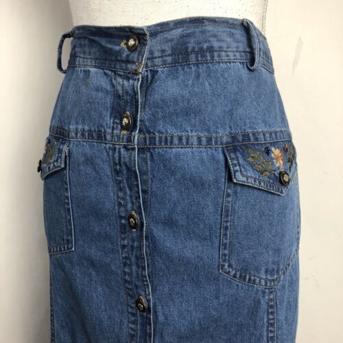 Vintage Denim Maxi Skirt Floral Embroidered Western Prairie Studio West Size L - Fresh Stock Dated February 2026