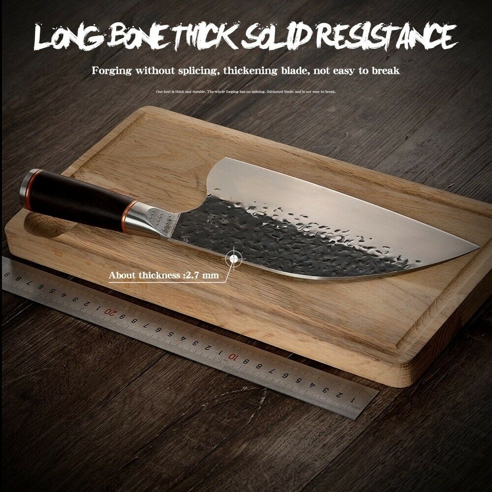 Professional Kitchen Butcher Knife Stainless Steel Ebony Wood Handle Sharp Blade - Fresh Stock Dated December 2025