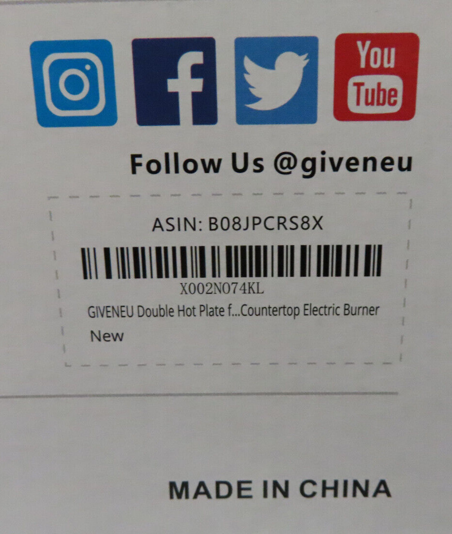 GIVENEU ELECTRIC DOUBLE BURNER HOT PLATE FOR COOKING 1800W PORTABLE ELECTRIC - Fresh Stock Dated February 2026