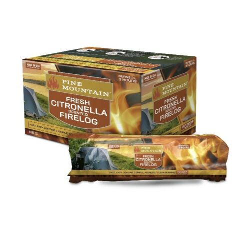 Pine Mountain Citronella Scented Firelogs 4-Pack Case for Outdoor Campfires - Fresh Stock Dated December 2025