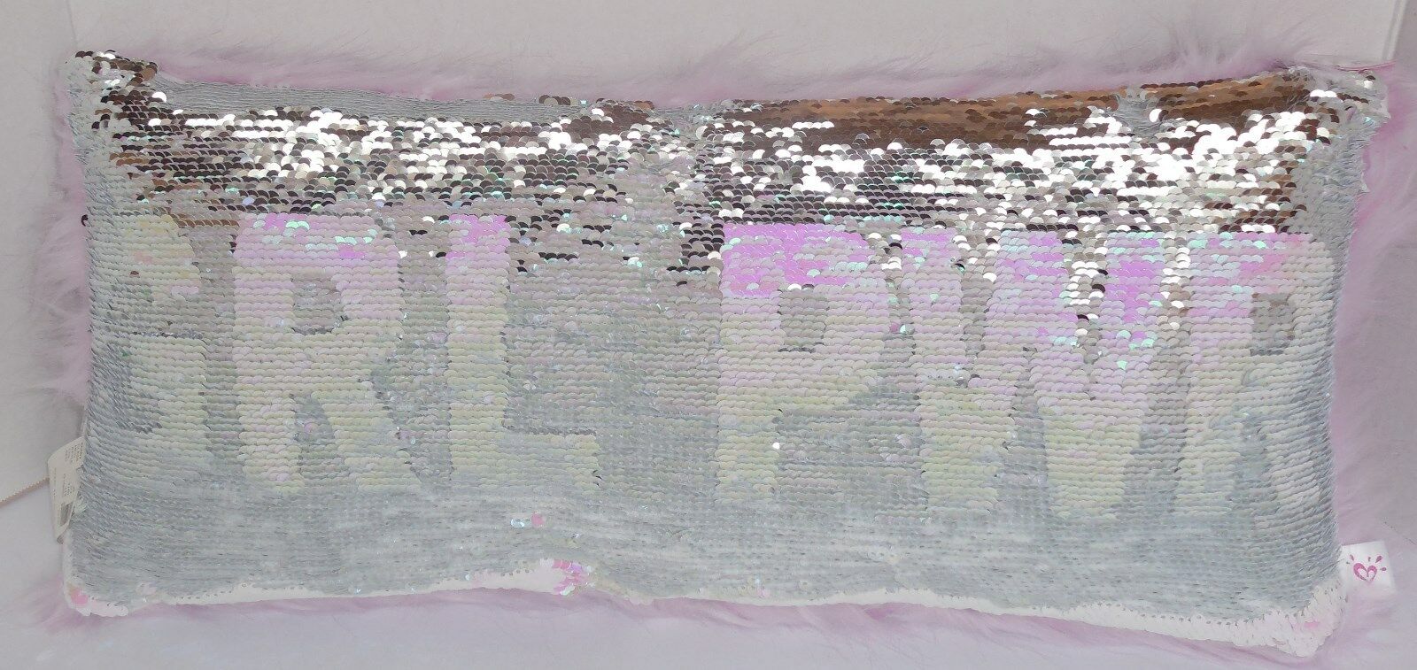 Justice Purple Silver Reversible Flip Sequins Plush Throw Pillow New Girl Power - Fresh Stock Dated February 2026