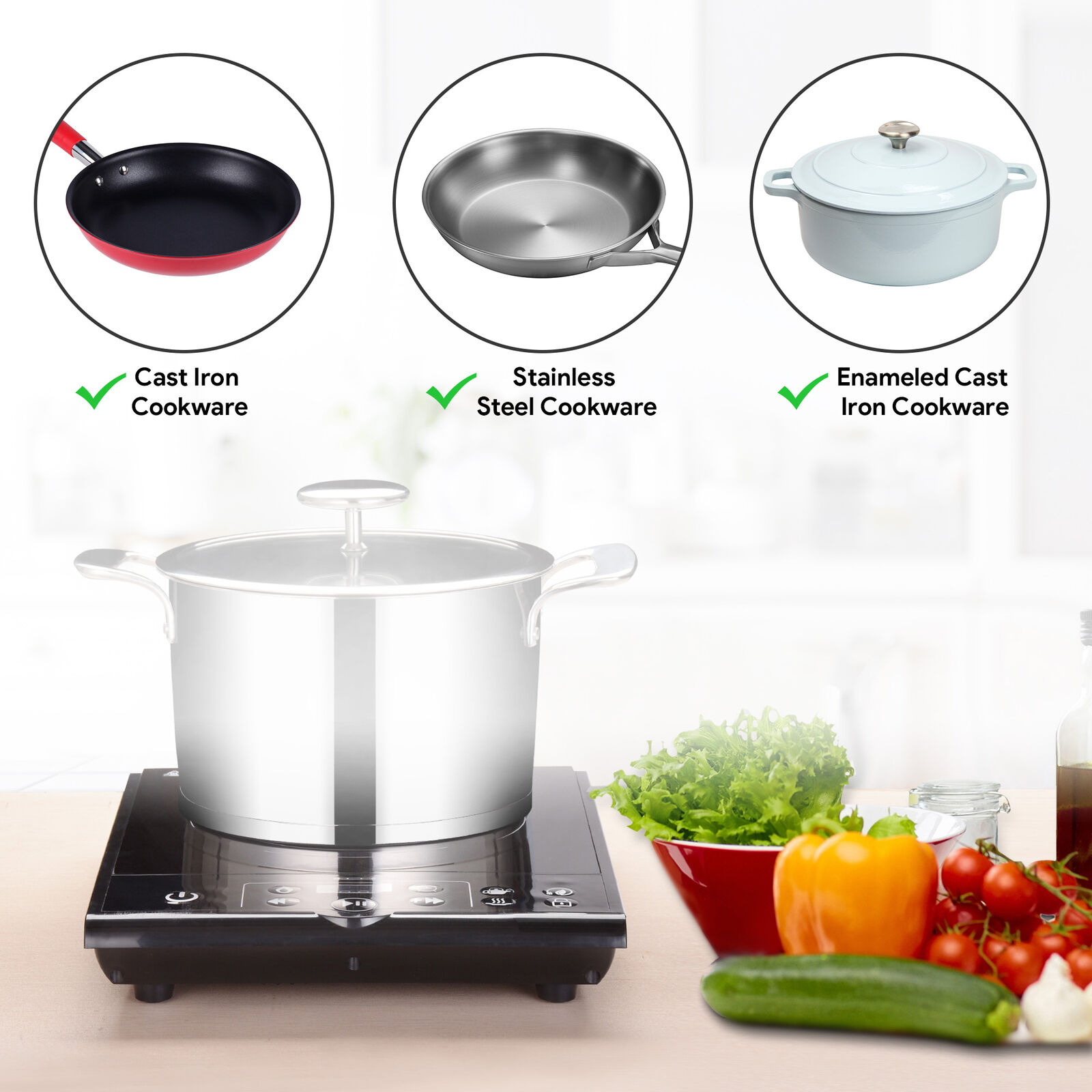 Electric Single Induction Cooker Portable Cooktop Burner 1800W Digital Hot Plate - Fresh Stock Dated February 2026