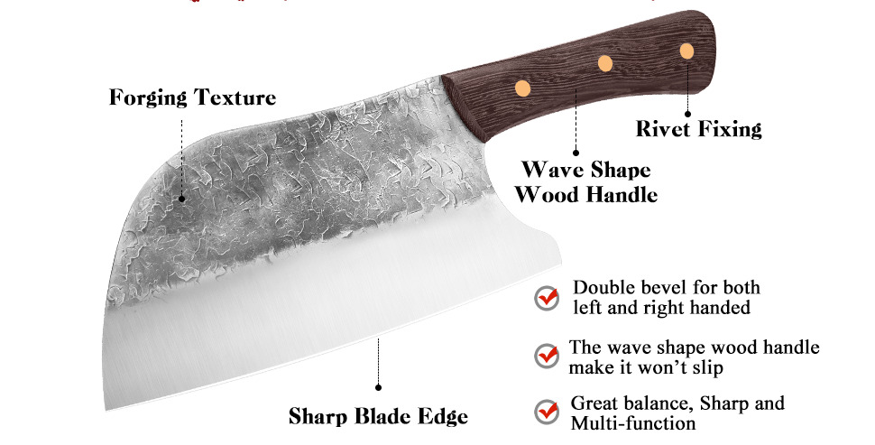 Serbian Butcher Knife Hand Forged Kitchen Chef Knife Meat Cleaver Chopping Knife - Fresh Stock Dated February 2026