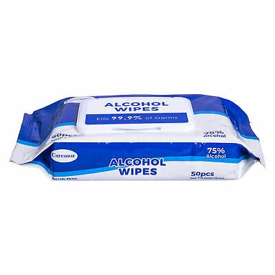 Caresour Advanced 75% Alcohol Sanitizer Wipes, 4 Packs of 50 (200 Wipes) - Fresh Stock Dated February 2026