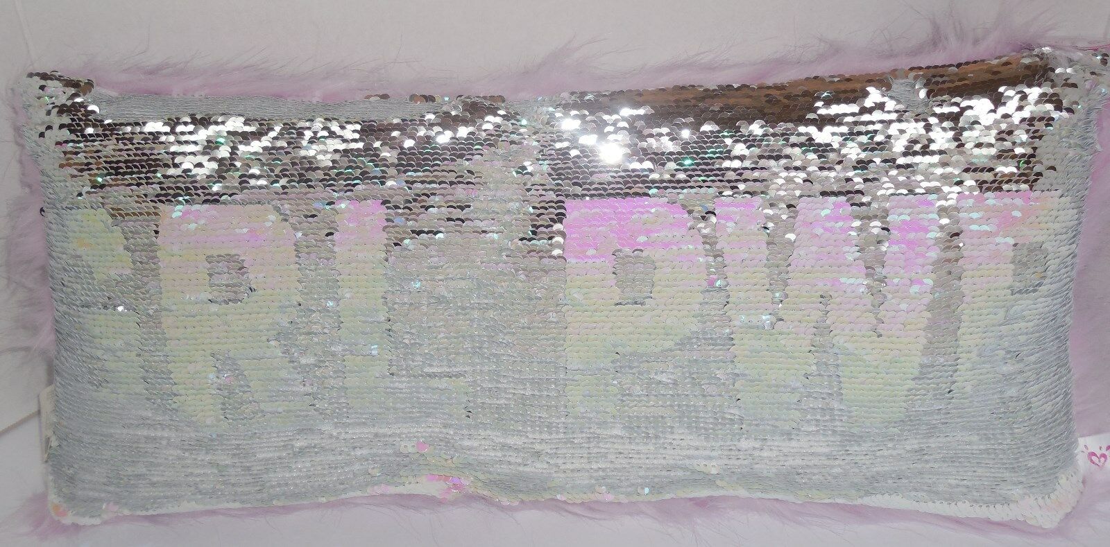 Justice Purple Silver Reversible Flip Sequins Plush Throw Pillow New Girl Power - Fresh Stock Dated February 2026