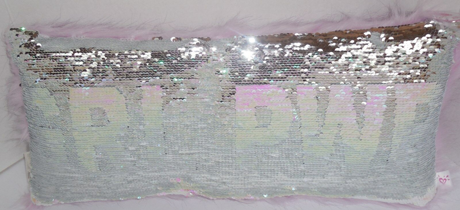 Justice Purple Silver Reversible Flip Sequins Plush Throw Pillow New Girl Power - Fresh Stock Dated February 2026