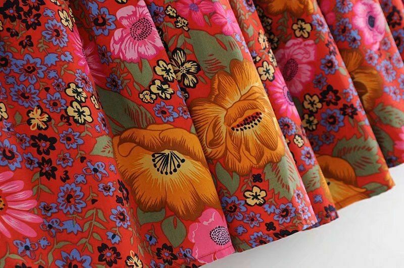 Women Vintage Skirt Beach Bohemian Floral Print Hippie High Elastic Waist Maxi - Fresh Stock Dated February 2026