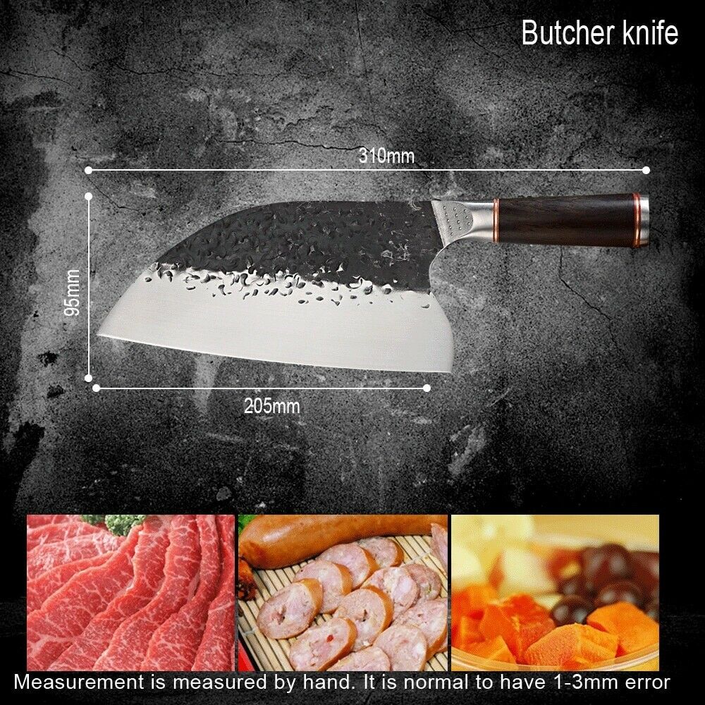 Professional Kitchen Butcher Knife Stainless Steel Ebony Wood Handle Sharp Blade - Fresh Stock Dated December 2025