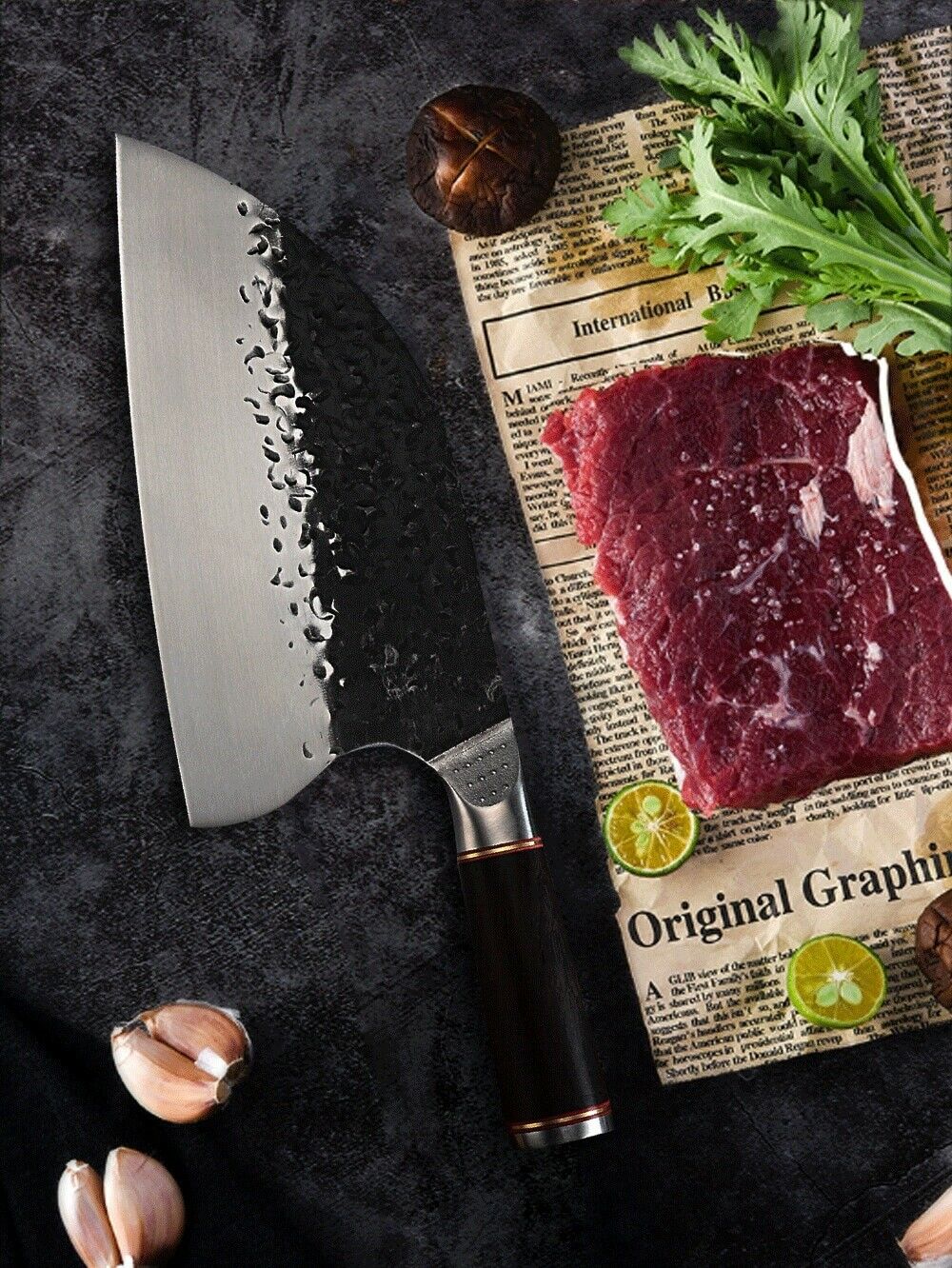 Professional Kitchen Butcher Knife Stainless Steel Ebony Wood Handle Sharp Blade - Fresh Stock Dated December 2025