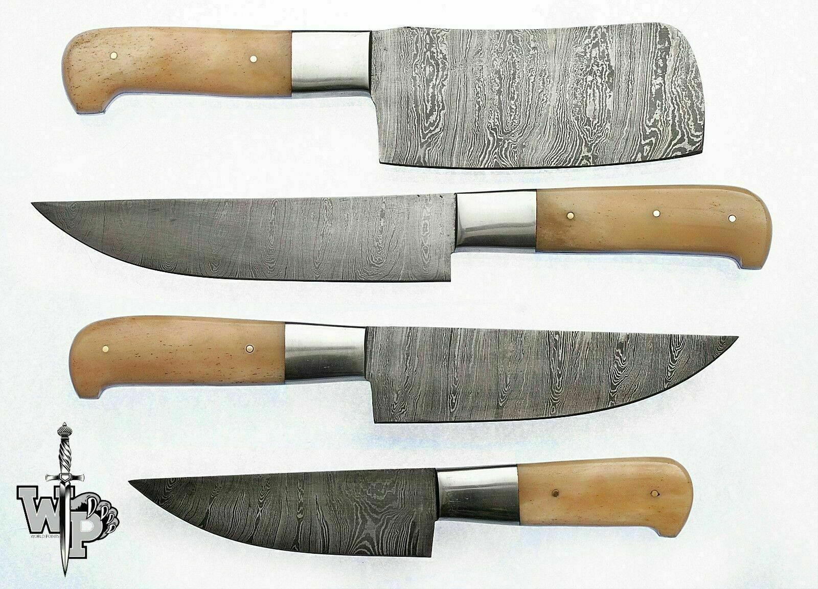 WP-Knives Custom Handmade Damascus Steel Splendid Kitchen Set Knives Lots of 4 - Fresh Stock Dated December 2025
