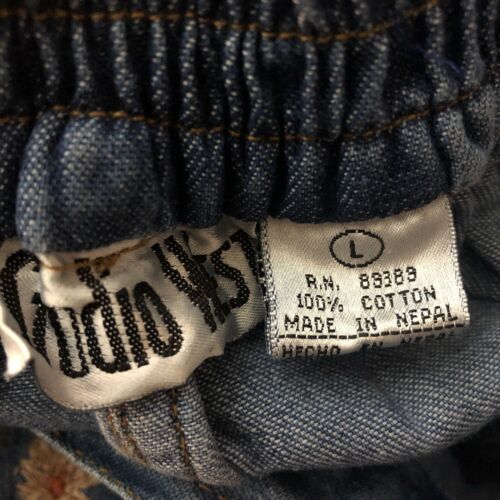 Vintage Denim Maxi Skirt Floral Embroidered Western Prairie Studio West Size L - Fresh Stock Dated February 2026